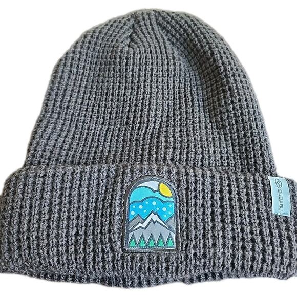 Subaru Waffle Knit Beanie Hat Unisex O/S Gray Mountain Patch Adventure Ski Cap - Picture 1 of 4